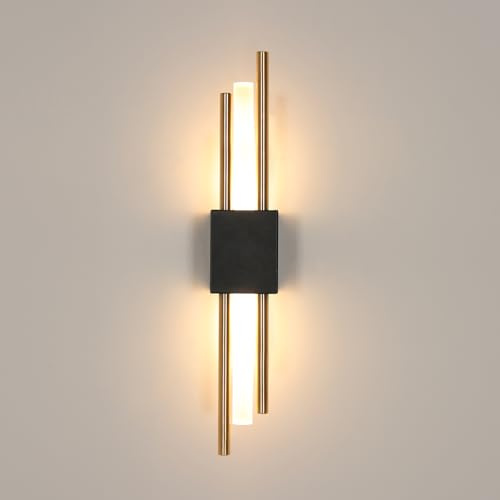 Comely LED Wall Lights Indoor, 10W Modern LED Wall Lamp Warm Light 3000 K, Long Wall Sconce Lights Acrylic for Bedroom Living Room Corridor Hallway (Black Gold)