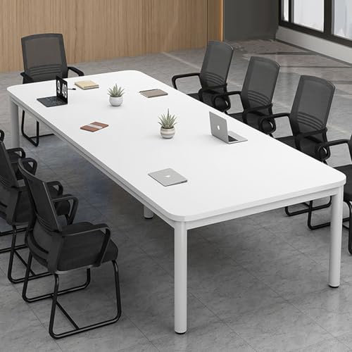 HOLGVE Kleiner Besprechungstisch, Weißer Konferenzraumtisch, Computertisch Aus Holz, Seminar- Und Schulungstisch for 4 Personen, Dicke Metallbeine(47.2x47.2inche/120x120cm)