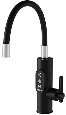 TORVA Instant Hot Water Tap, Stainless Steel Electric Hot Water Faucet, 360° Rotatable Fast Heating Tap with Digital Display Water Heater Tap for Kitchen Bathroom, Black