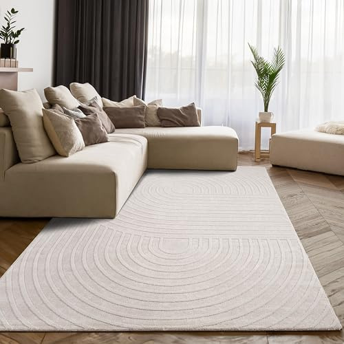 Paco Home Teppich Wohnzimmer Schlafzimmer Skandinavisches modernes Design mit Glanzdetails 3D Effekt Luxuriös Boho Soft-Touch Creme beige, Grösse:80x300 cm