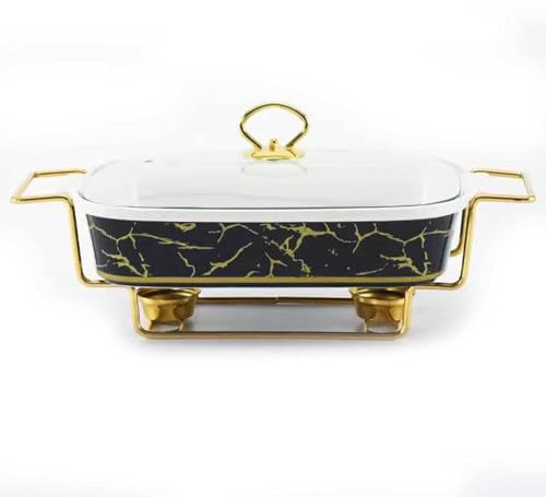 XMWOEIX Cocotte avec Couvercle en Verre et Grille | Soupière de Service | Plat à réchaud pour Buffet | Plateau de Conservation des Aliments familiaux | Cocotte de Restauration pour fête, 3,2 pintes