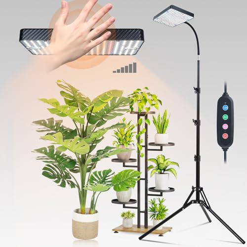 FECiDA Standing Grow Lights for Indoor Plants Full Spectrum, Stepless Dimming Grow Light with Stand for Tall Bonsai Plants, 4/8/12/16 Hr Timer, 2000 Lumen, Bright Enough, 24-64 Height Adjustable