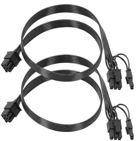 Editbar 2 cables de alimentación para tarjetas gráficas GPU de 6 + 2 pines, 6 pines a 8 pines, 60 cm, 18 AWG cable plano para fuente de alimentación de PC y servidor, cable PCI-E de 8 pines para