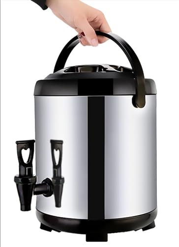 Stainless Milk Bucket,Stainless Steel Insulated Beverage Dispenser Hot Water Boiler Dispenser Double Layer Milk Tea Bucket Coffee Urn Kettle with Spigot for Hot Cold Beverage (12L)