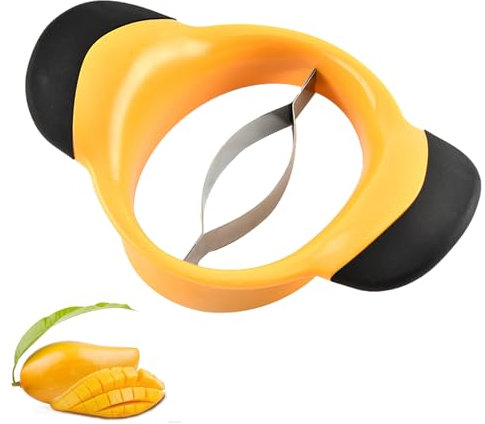Cortador de Mango,Cortador y Descorazonador de Mangos Divisor de Mango Hoja de Acero Inoxidable con Mango Antideslizante Rebanador de Frutas,Piña, Herramienta de Cocina Eficiente 20x13.3x4.5cm