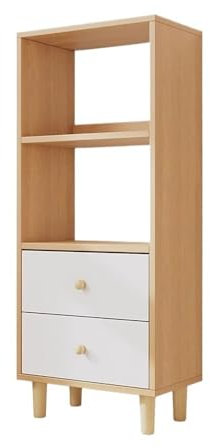 GLigeT Bücherregal Offenes Bücherregal mit Doppelschubladen, mit Füßen aus Holz, Aufbewahrungsregal for Bürobücher, Lernbedarf, Organizer-Rack Bücherturm