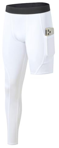 Towintec Kompressionshose Herren 1/2 Einbeinige Laufhose Langlang | Taschen Hose,Atmungsaktiv,Basketball Unterhose,Trainingshose,Athletisches Sporthose,Grundschicht Radfahren Funktionsunterhose