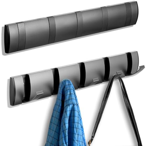 HOFURME 2 Pack Wall Mounted Coat Rack, Floating Door Wall Coat Rack with Retractable Hooks Aluminum Space Saving Hangers Hook Rail for Entryway Bathroom Hat Towel