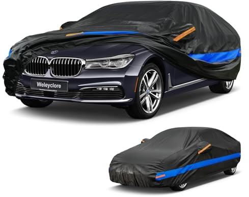 Weleyclore Car Cover 100% Waterproof Breathable,Outdoor Car Covers.Rain Snow UV Dust Protection.Custom Fit for BMW 2 Series,Jaguar X type,KIA K3,Peugeot 407,etc.(450 To 470cm) B6.