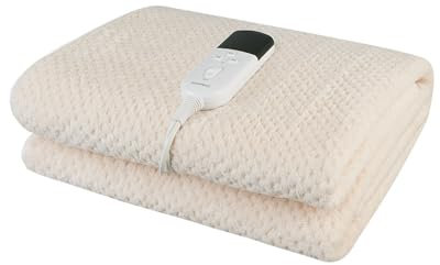 RUIANBAO Manta Eléctrica Térmica, Manta Eléctrica Suave de Franela de 2 Capas con 3 Niveles de Calor y Función de Temporización, Manta Eléctrica Individual