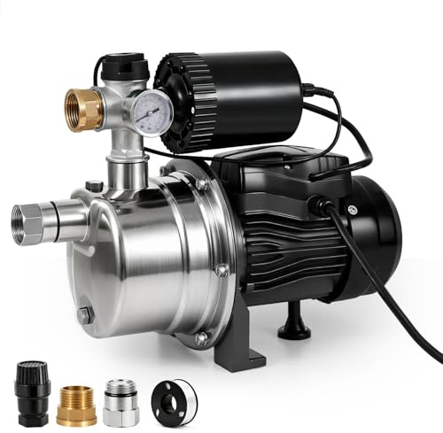 3/4 HP Water Pressure Booster Pump for House, Shallow Well Pump with Pressure Tank, Stainless Steel 1050 GPH 110V Auto On/Off Water Booster Pump, Irrigation Garden Sprinkler Pump for Home