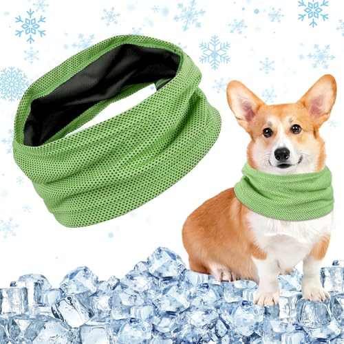 CHONGQILAO Cooling Dog Bandana, Green, L, Solid, Minimalist, Summer, Cooling, Pull On, Small, Medium, Large, 1 count, Hand Wash and Air Dry