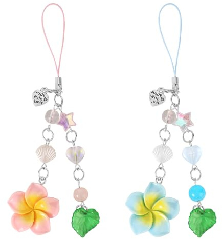 Lyreh 2pz Charms Fiore di Ibisco, Cordini Y2K Accessori Estetici Stella Conchiglia Cuore per Borsa e Portachiavi