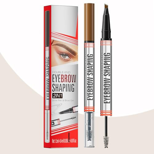 Matita per sopracciglia Microblading Impermeabile, Penna per sopracciglia durata 24 ore, Brow gel Inclusa, Penna sopracciglia effetto pelo, Marrone scuro