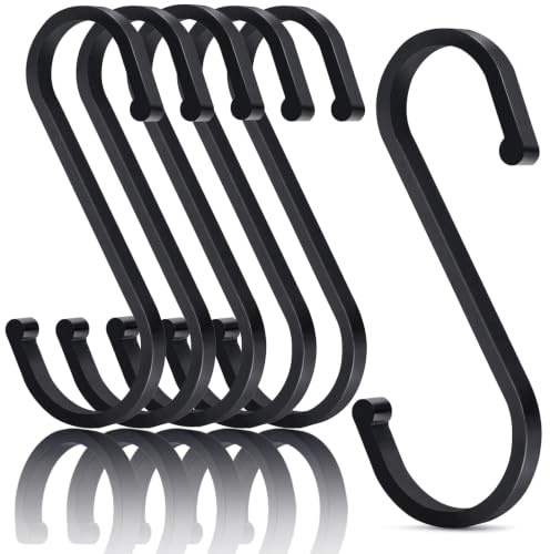 S Haken 10 Stück Aluminium, Haken zum einhängen, 25 kg belastbar, Schwarz | S-Haken, ein Ende groß, das andere klein, ohne Werkzeug montierbar, platzsparend für Küche, Bad, Garderobe, Garage & Garten