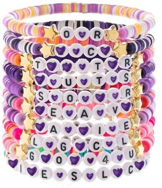 FUNTE® Purple Friendship Bracelets, Purple Bracelets Birthday Gifts For Girl Women Sister Music Fans, Pink P urple Beads Adjustable Friendship Bracelet Merch For Concert Outfits