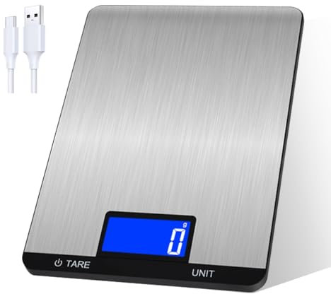 11lb 22lb Balance de cuisine numérique rechargeable,Petite balance alimentaire avec Écran LCD,Inoxydable Balance électronique avec 7 Unités Tare Pour la cuisson patisserie Mesure(5kg/1g)