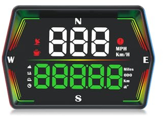 GEARMONSTER GPS Digitaler Tacho für Auto, Head-Up Display, Geschwindigkeitsmesser KM/H & MPH Anzeige, Overspeed Alarm & Müdigkeitswarnung, Echtzeit Fahrdaten, Universell Kompatibel für PKW