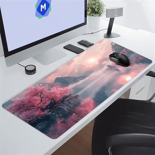 Tapis de Souris Gaming Paysage Lac XXL Mouse Pad, Grand Tapis Bureau avec Base Anti-Dérapage, Extended Long Clavier Pad Large Mousepad pour PC Gamer et Le Bureau 900x300x3 mm