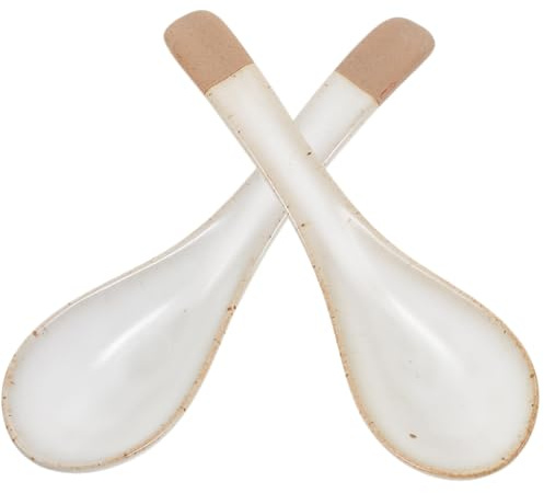 SOIMISS 2pezzi Cucchiai in Ceramica Retro Antiscivolo Per Dessert e Caffè Cucchiaio Da Zuppa e Ramen Per Uso Domestico Con Manico Comodo e Fondo Stabilizzato