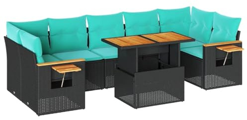 vidaXL 8-teiliges Poly-Rattan-Sofa-Set, schwarz, Loungegruppe, Loungegruppe, Gartensofa-Set, Loungegruppe, Loungegruppe, Gartenmöbel