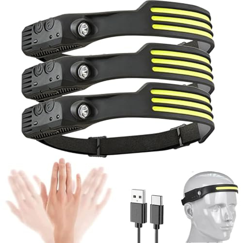 Head Torch, Luxelight LED Headtorch Rechargeable, Lumilight Head Torch 230° Wide Beam Headtorch, Rechargeable Waterproof Lightweight Headlamp for Running, Camping, Hunting (3, 3 Front Led Lichtleiste)