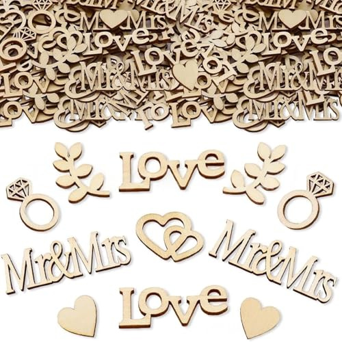 100 Pcs Wedding Table Confetti, Wooden Mr and Mrs Love Hearts Confetti, Wedding Table Decoration for Engagement Anniversary Banquets​