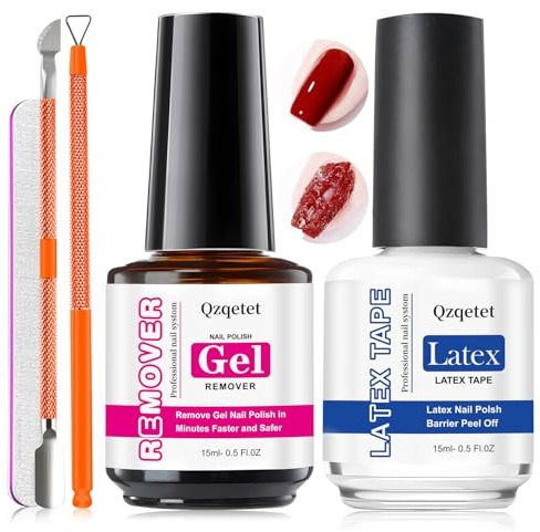 Dissolvant pour vernis à ongles et ruban adhésif en latex pelable 15 ml, retrait rapide et facile en 3 à 5 minutes, sans pansement ni trempage, avec repousse-cuticules