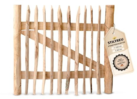 STILTREU Classic Staketenzaun-Tor aus Edelkastanie (Breite 100 cm x Höhe 90 cm)