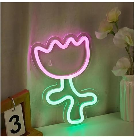 Neonlampa Neon TulipD Vägglampa Nattlampa Spelrum Sovrum Dekorationslampa 14,2x22,5 cm