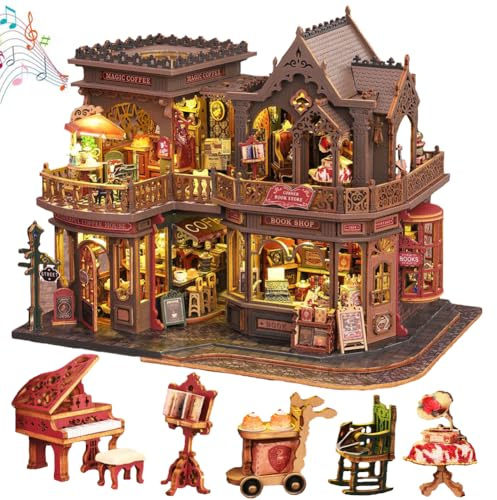 TOPBSFARNY Kit de construction de maison miniature avec meubles, maison de poupée DIY, niche de livre modèle 3D, cadeau pour amis et parents (sans housse de protection contre la poussière)