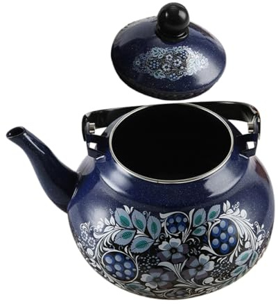 Veemoon Bouilloire Émaillée 2,5l Bleu Paon, Pot à Eau Portable pour Camping, Réchaud Cuisine de Plein Air, Théière Vintage Résistante la Chaleur, Ustensile Pratique pour Thé en Vrac