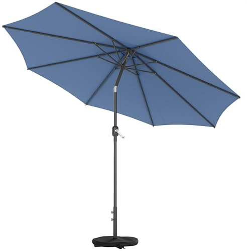 Outsunny Sonnenschirm ca. Ø300 cm neigbar Balkonschirm mit Kurbel Kreuzfuß Sandsack, UV 30+ Einziehbar Gartenschirm Rund windfest stabil Marktschirm für Garten Balkon Terrasse Blau