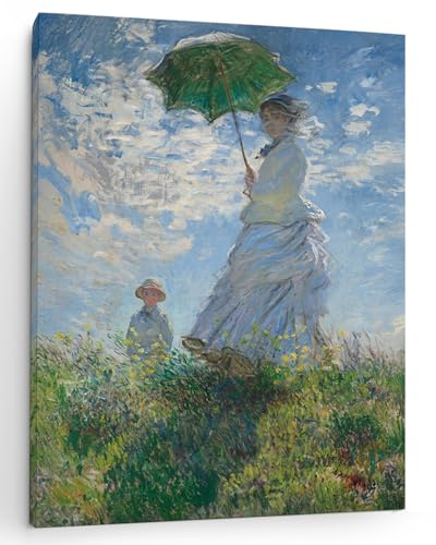Panorama Cuadros Decoración Salón Modernos - Mujer con Sombrilla de Claude Monet 40x60 cm - Bastidor de Madera - Lienzos Decorativos para colgar en Pared de Dormitorios