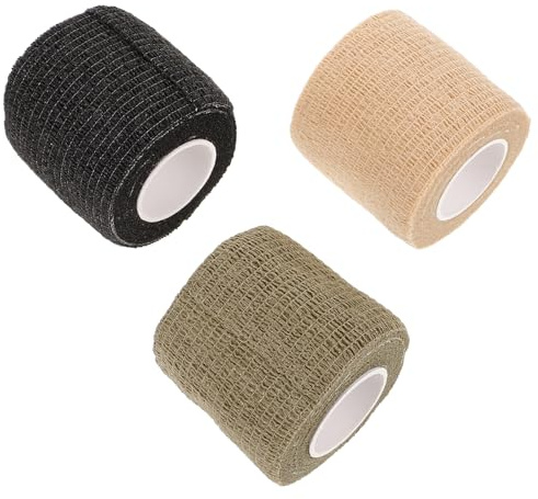 AMUSLESUR Elastische Kniebandage und Feldüberlebensverband 3 Stück Camouflage Vlies Selbstklebend für Outdoor Sport und Medizinische Anwendung Schwarz Khaki Oliv
