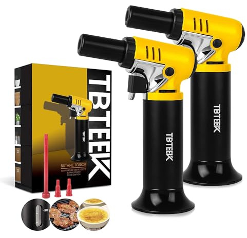 TBTeek Blow Torch with Visual Fuel Gauge, One-Hand Operation Butane Torch with Adjustable Flame, Refillable Torch Lighter for Cooking, Soldering, Crafts (Butane Gas Not Included)(Pack of 2)