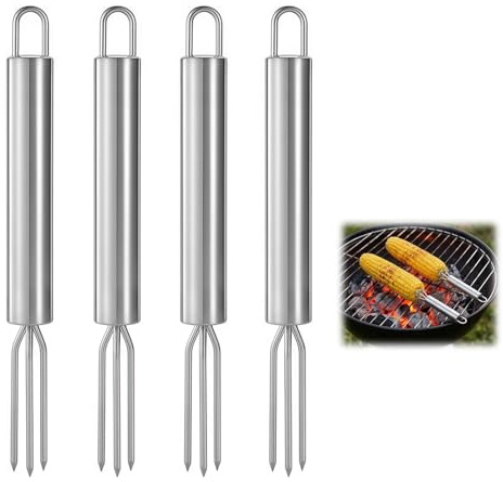 4 Pièces Fourchette À Pommes de Terre, Brochette À Maïs, Outil À Éplucher avec 3 Dents En Acier Inoxydable, Réutilisable Et Pratique, pour Aider À Éplucher Les Pommes de Terre Et Tenir Le Maïs