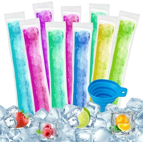 Mineup 200 Pièce Moule Sacs Popsicle, 5.5 * 28cm, Sacs De Sucettes Glacées, Moule Mister Freeze Avec Entonnoir, Sans BPA Pour Les Bonbons Au Yaourt Les Glaces Faites Maison Les Cadeaux De Fête