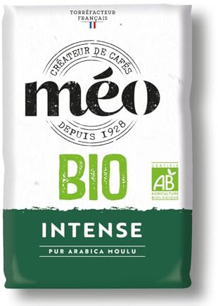 Café Moulu Intense Bio 500 g — Pur Arabica Torréfié en France, Notes Fruitées et Boisées, Sachet 500 g, Certification Agriculture Biologique - Lot de 2
