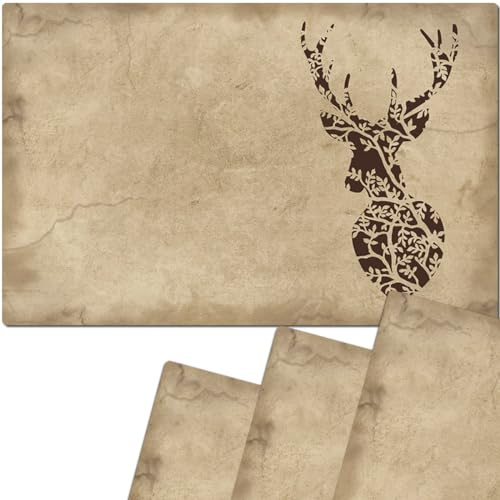 Tischsets 4er als abwaschbare Tischdeko im Landhaus Stil - Platzsets Hirsch Silhouette als Tischuntersetzer in 43 cm - Platzdeckchen als Tischunterlage für Esstisch Wohnzimmer Tisch
