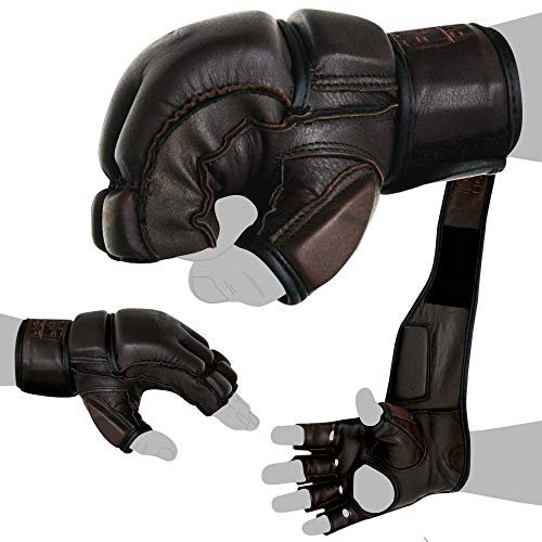 FOX-FIGHT Legend MMA Handschuhe professionelle hochwertige Qualität echtes Leder Boxhandschuhe Sandsack Training Grappling Sparring Kickbox Freefight Kampfsport BJJ Gloves braun, M