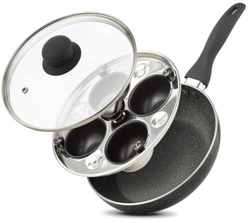Eggssentials 2 IN 1 Egg Pan & Poacher, Granite Nonstick Fry Pan with Lid, Poached Egg Maker - 4 Cups