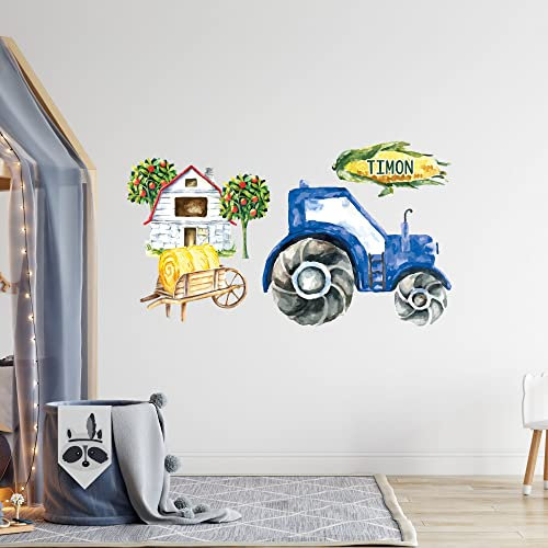 GRAZDesign Wandtattoo Kinderzimmer Traktor Junge Blau Trecker mit Namen, Babyzimmer personalisiert, Entfernbare Wandsticker, Wandaufkleber Jungen / 70x40cm
