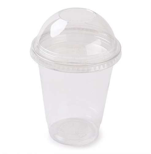 Thali Outlet - 100 x 12oz/340ml Clear Re-usable Smoothie Cups + NO Hole Dome Lids - Dessert Ice Cream Fruit Sweets
