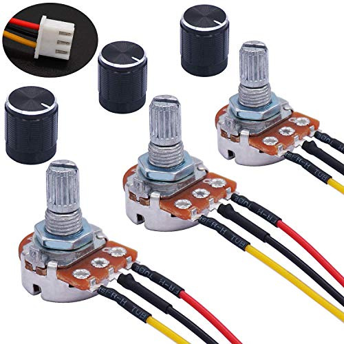 Taiss/3 Stück 5K Ohm Linear Taper Drehpotentiometer WH148 B5K 3 Pin mit XH2.54-3P Anschlusskabel Kabel + Schwarzer Knopf Abdeckkappe 148-5k-BKL