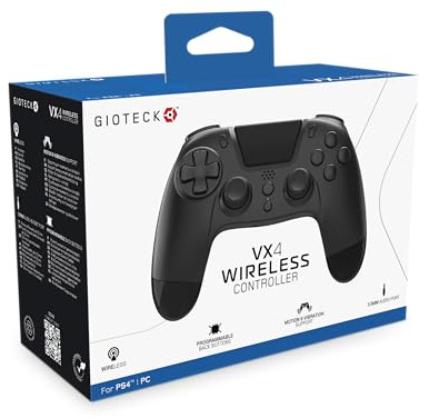 Gioteck VX4 Wireless Controller für PlayStation 4 (PS4) - Schwarz mit programmierbaren Tasten auf der Rückseite - Bluetooth-kompatibel