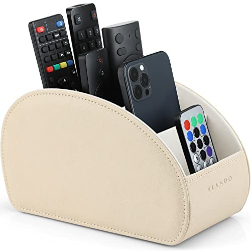 Vlando Range Télécommandes avec 3 Compartiments, PU Cuir Organisateur Contrôleurs pour Télécommandes, Fournitures du Bureau, Pinceaux de Maquillage (Blanc)