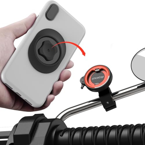 Motorcycle Phone Mount, Aluminum Motorbike Rearview Mirror Phone Holder with Universal Adapter, [Φ10-14mm] 360° Rotation for Scooter,Electric,Moto Compatible with iPhone/Google-【Series C - 1st Gen】