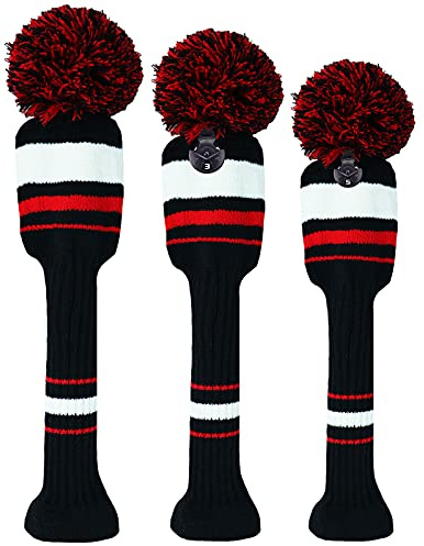 3 or 4 Pack Pom Golf Head Covers for Woods 1 3 5 Driver Fairway Hybrids Wood HeadCovers Set with Number Tag Knitted Golf Head Covers (Navy 135)