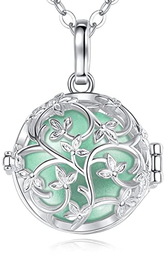 EUDORA Harmony Ball Collier Bola de Grossesse pour Femme Enceinte, Collier Arbre de Vie Pendentif bola Mexicain pour Femme, Cadeau pour Future mère Bijoux, chaîne 114 cm + 76cm